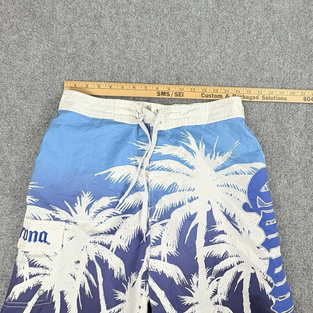 Corona Swim Trunks Mens M Board‎ Shorts Palm Tree Blue Tropical Coastal Beach